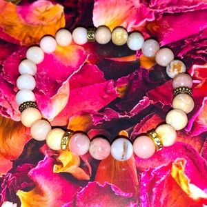 🪬2/$20🪬 8mm Rhodochrosite & Pink Opal w Gold Zircon Rondel Spacers Bracelet